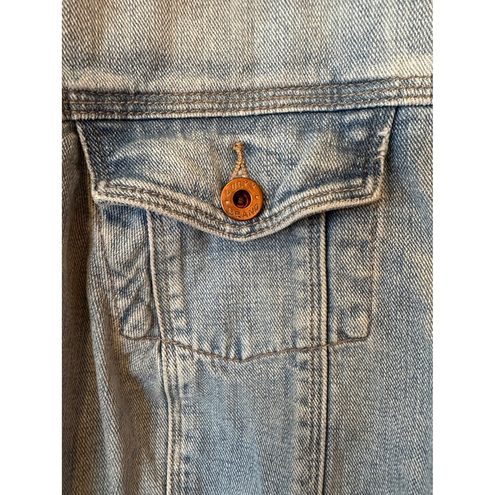 Lucky Brand Handcrafted 1990 Denim Trucker Jacket Light Wash Blue Mens Medium - Picture 3 of 14